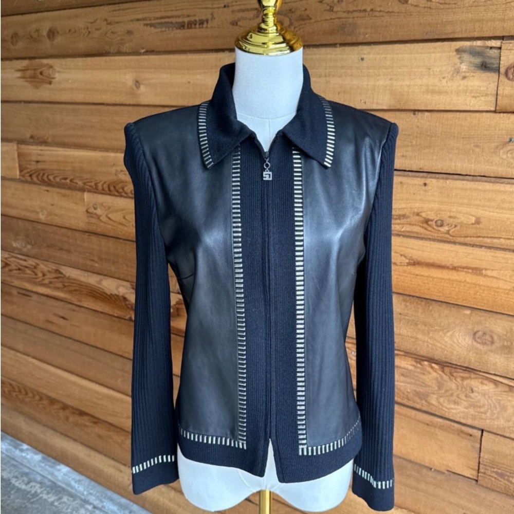 St. John Collection by Marie Gray Black Leather & Knit Jacket - Size 2
